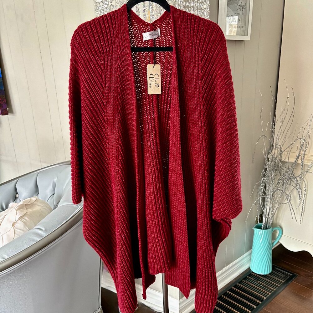 NWT Deep Red Knit Cardigan from Cherie Bliss O/S